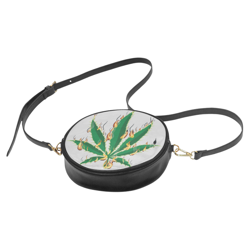 Flaming Marijuana Leaf Round Sling Bag (Model 1647)