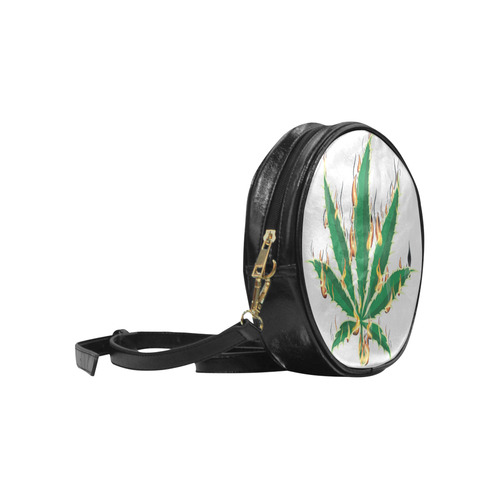 Flaming Marijuana Leaf Round Sling Bag (Model 1647)