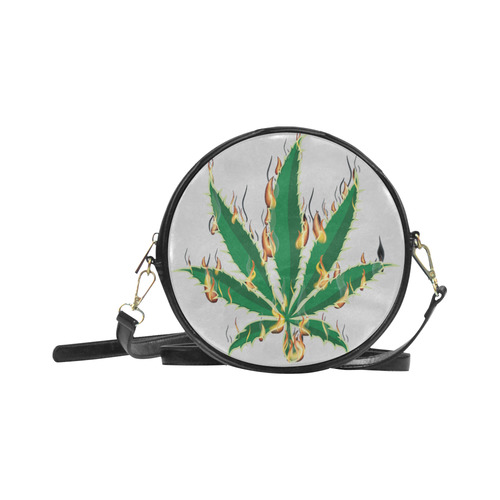 Flaming Marijuana Leaf Round Sling Bag (Model 1647)