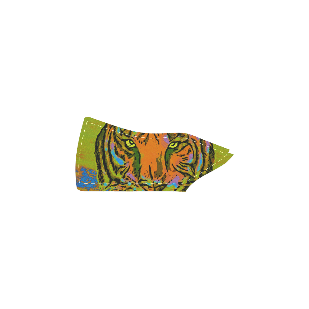 Pop Art TIGER HEAD orange green blue Women's Slip-on Canvas Shoes (Model 019)