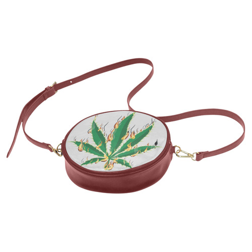 Flaming Marijuana Leaf Round Sling Bag (Model 1647)