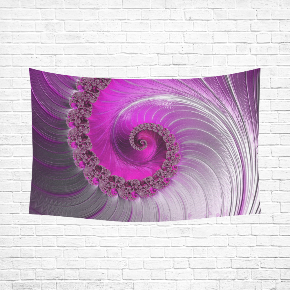 Hot Pink Fine Fractal Spiral Cotton Linen Wall Tapestry 90"x 60"