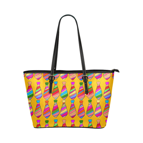 Popart Tie by Popart Lover Leather Tote Bag/Large (Model 1651)