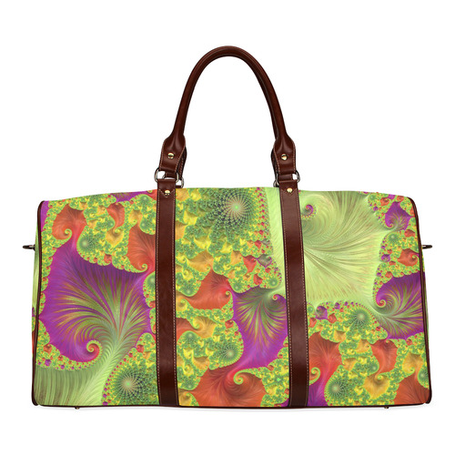 Orange Green Purple Trippy Fractal Art Waterproof Travel Bag/Large (Model 1639)