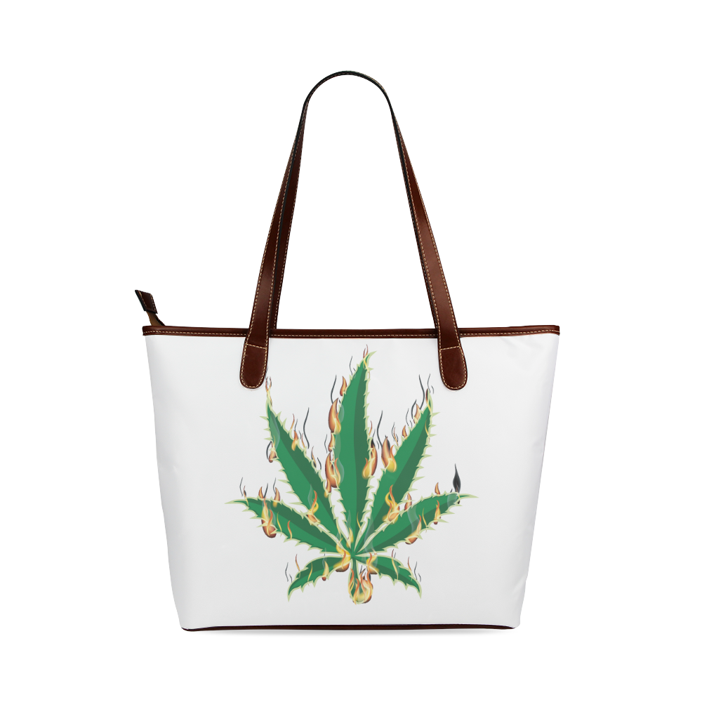 Flaming Marijuana Leaf Shoulder Tote Bag (Model 1646)