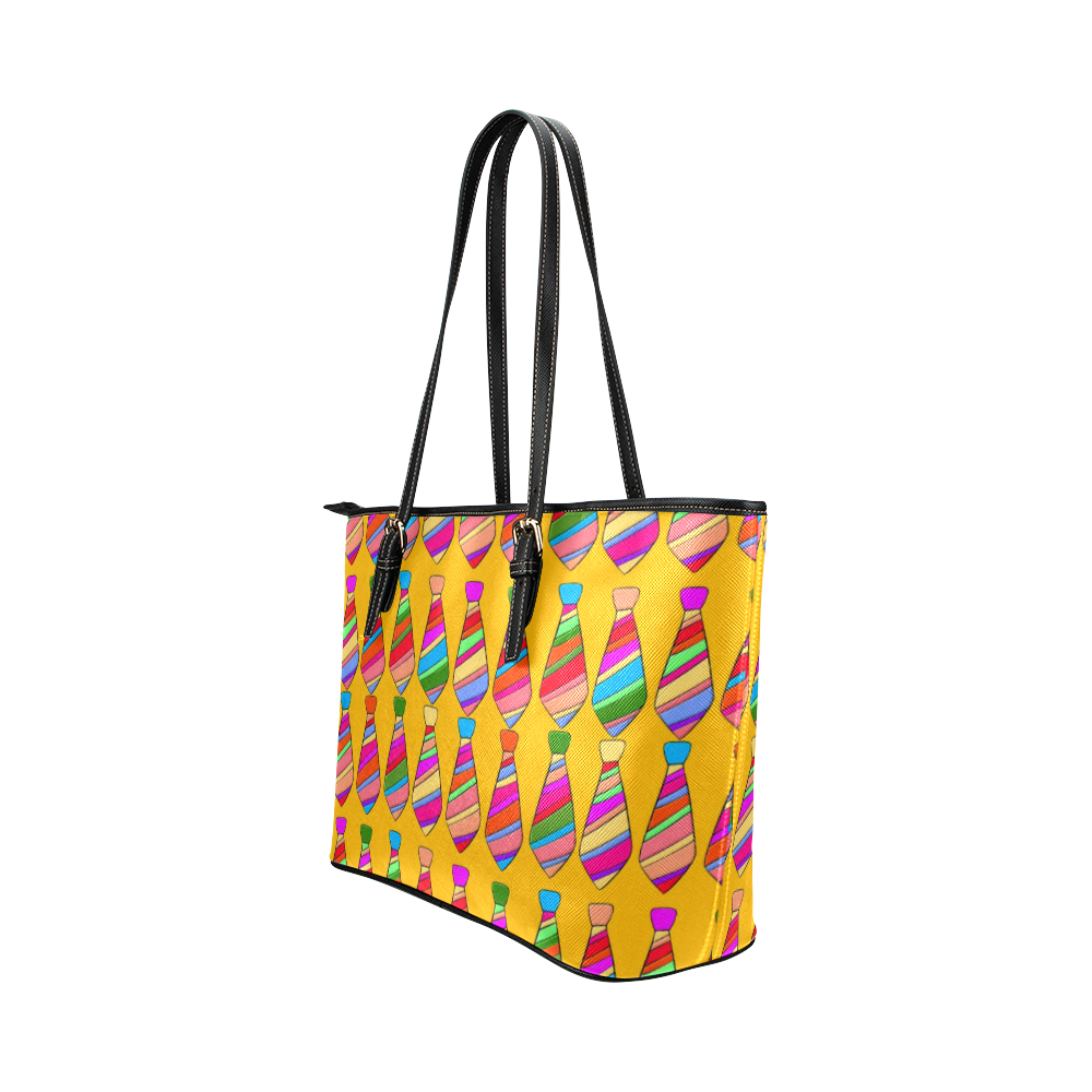 Popart Tie by Popart Lover Leather Tote Bag/Small (Model 1651)
