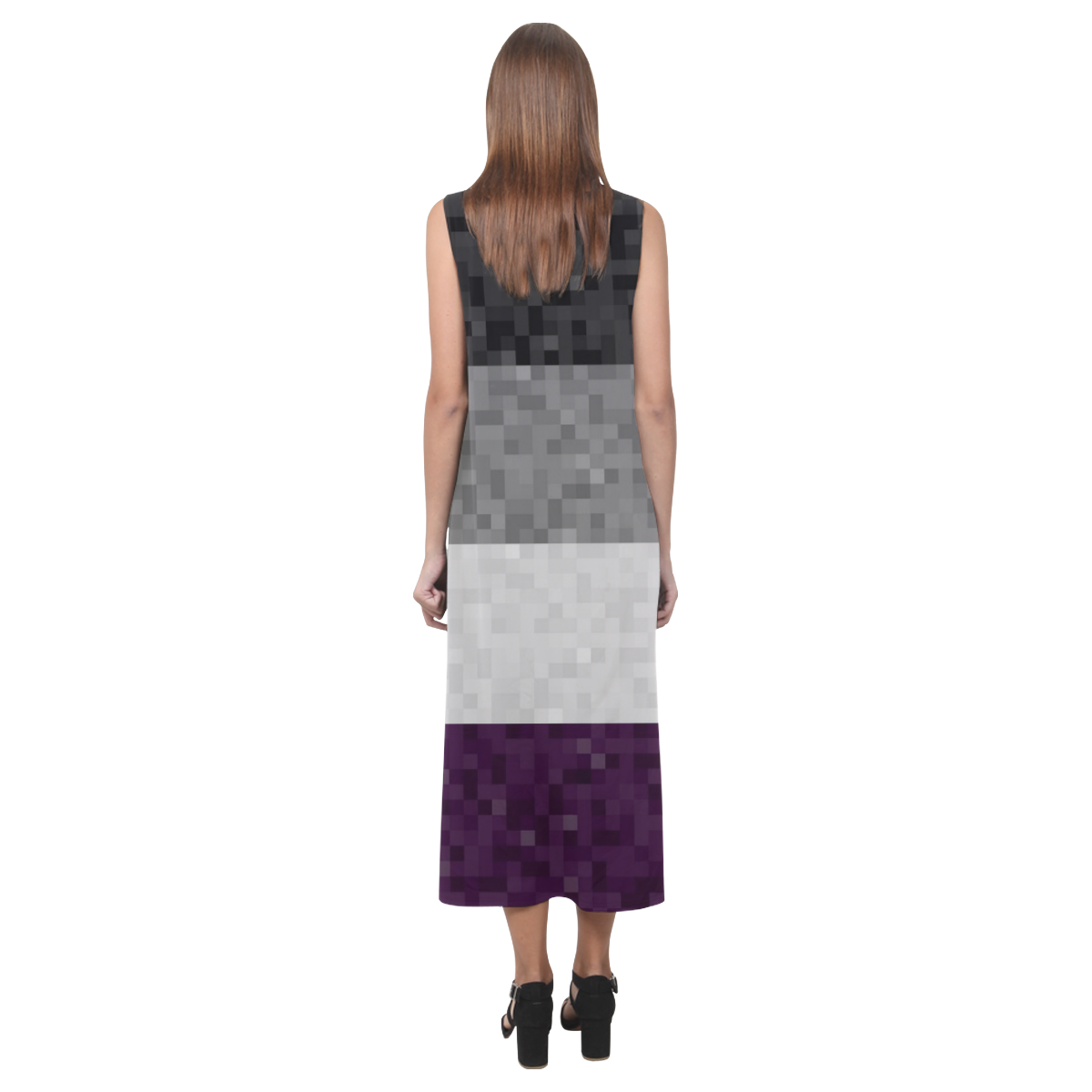 Asexual Pixel Flag Phaedra Sleeveless Open Fork Long Dress (Model D08)