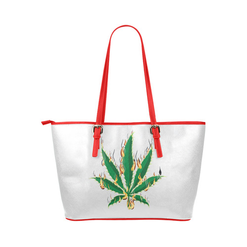 Flaming Marijuana Leaf Leather Tote Bag/Large (Model 1651)