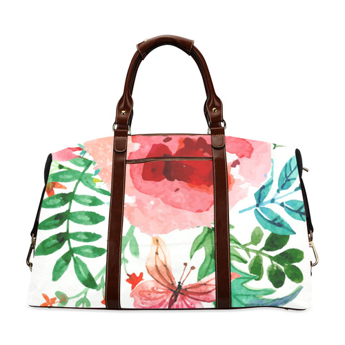 Beautiful Watercolor Flowers Butterfly Floral Art Classic Travel Bag (Model 1643)