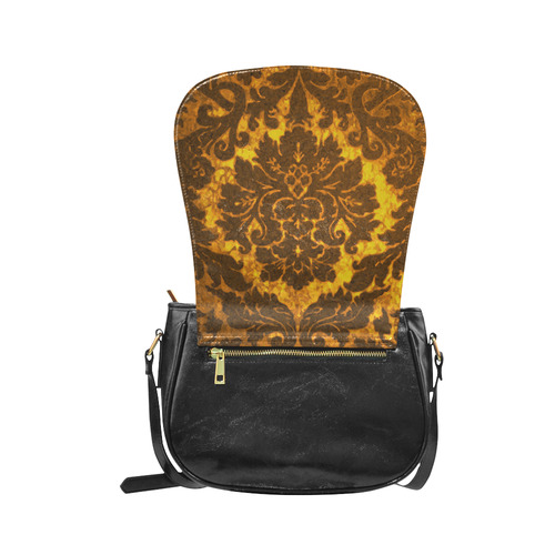 Vintage Gold Fire Damask Floral Wallpaper Classic Saddle Bag/Small (Model 1648)
