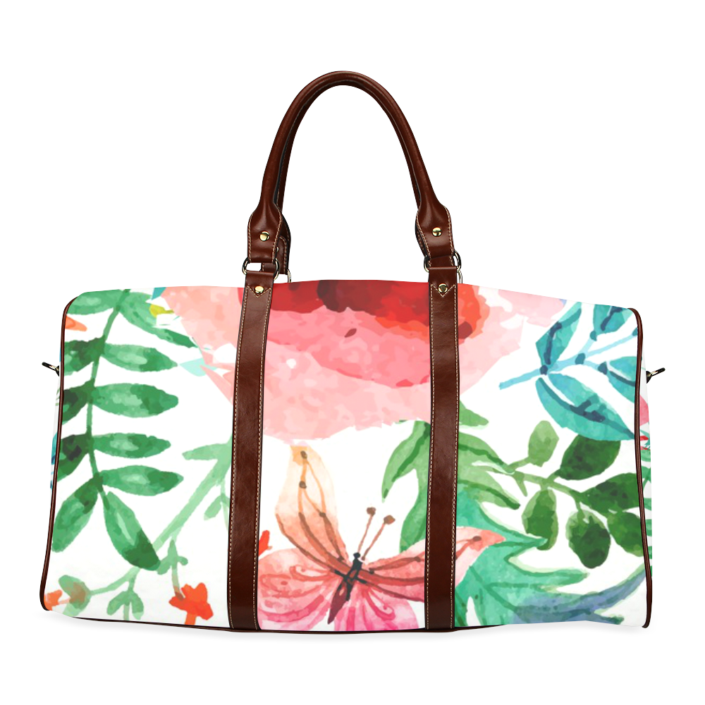 Beautiful Watercolor Flowers Butterfly Floral Art Waterproof Travel Bag/Large (Model 1639)