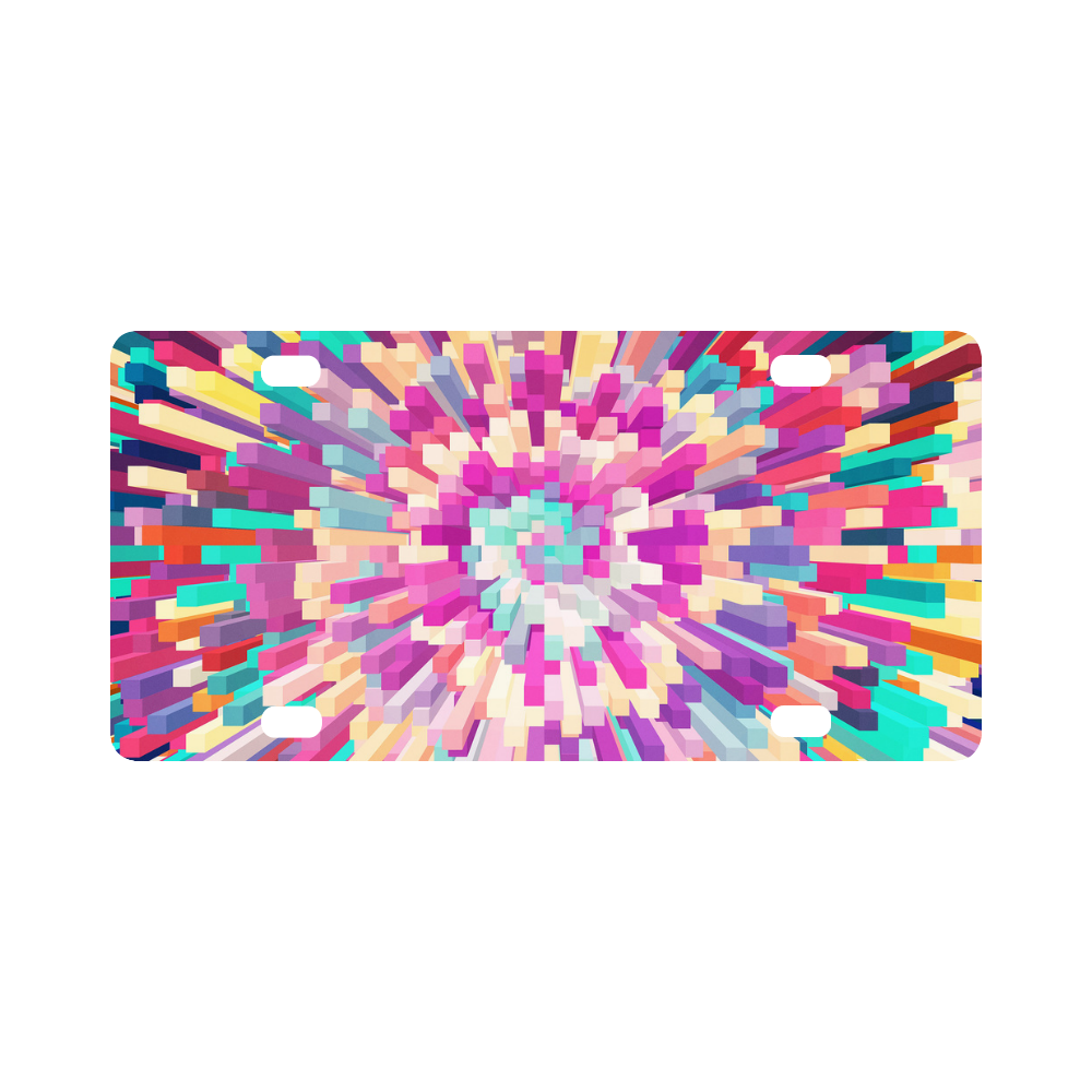 Colorful Exploding Blocks Classic License Plate