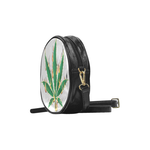 Flaming Marijuana Leaf Round Sling Bag (Model 1647)