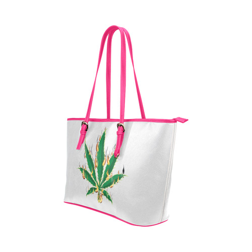 Flaming Marijuana Leaf Leather Tote Bag/Large (Model 1651)