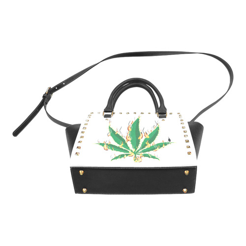 Flaming Marijuana Leaf Rivet Shoulder Handbag (Model 1645)