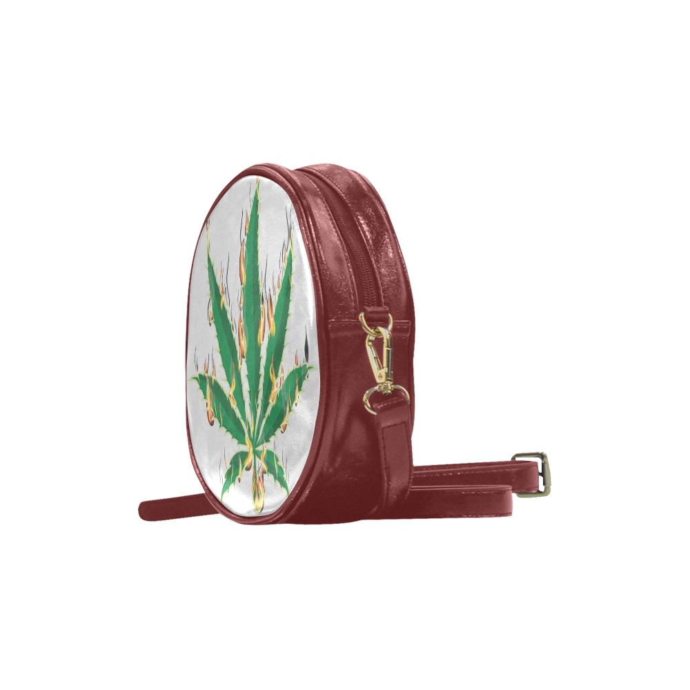 Flaming Marijuana Leaf Round Sling Bag (Model 1647)