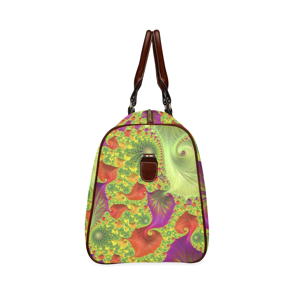 Orange Green Purple Trippy Fractal Art Waterproof Travel Bag/Large (Model 1639)