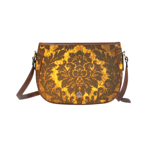 Vintage Gold Fire Damask Floral Wallpaper Saddle Bag/Small (Model 1649) Full Customization