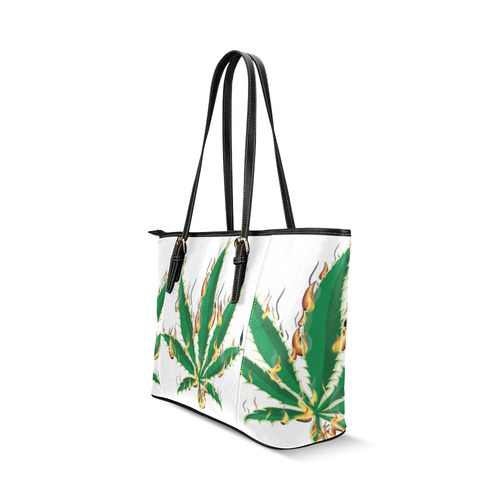 Flaming Marijuana Leaf Leather Tote Bag/Small (Model 1640)
