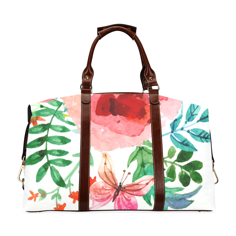 Beautiful Watercolor Flowers Butterfly Floral Art Classic Travel Bag (Model 1643)