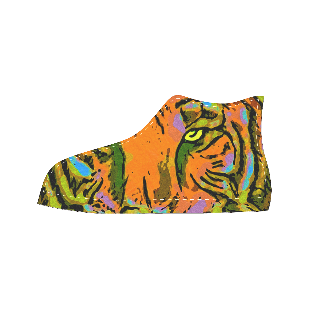 Pop Art TIGER HEAD orange green blue Men’s Classic High Top Canvas Shoes /Large Size (Model 017)