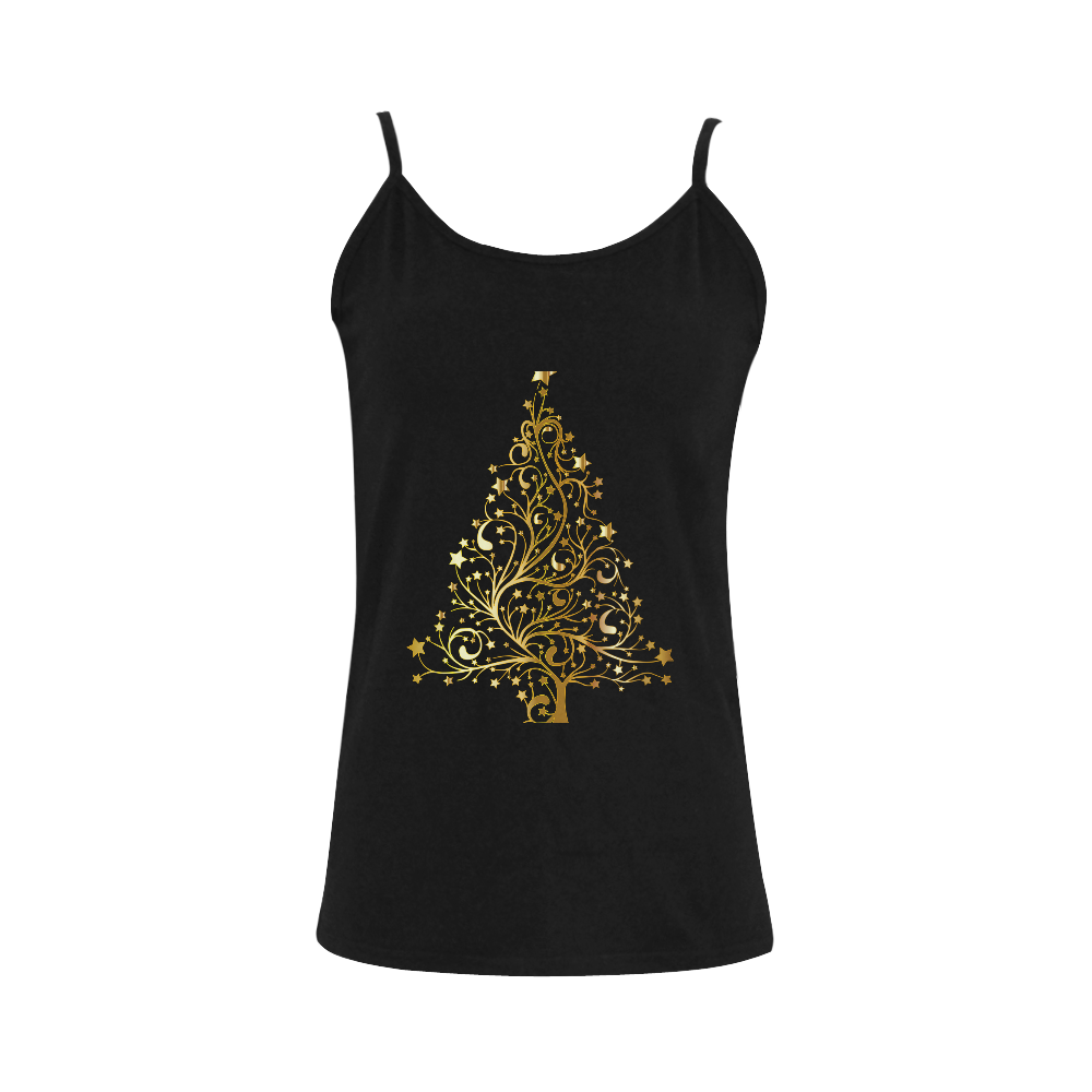 Beautiful Golden Christmas Tree Women's Spaghetti Top (USA Size) (Model T34)