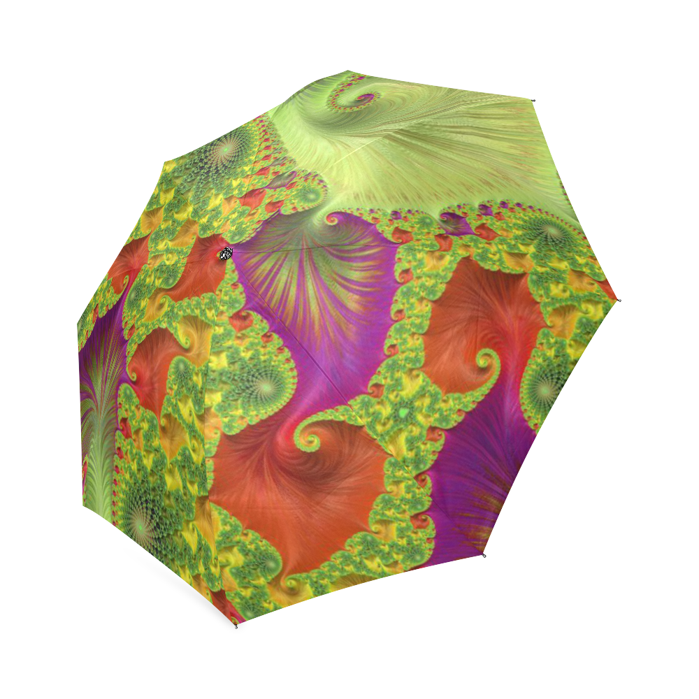 Orange Green Purple Trippy Fractal Art Foldable Umbrella (Model U01)