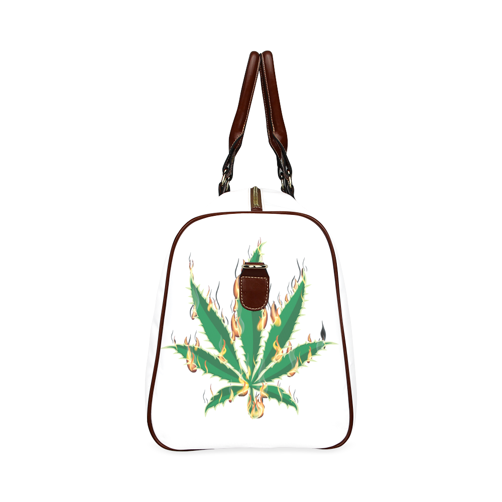 Flaming Marijuana Leaf Waterproof Travel Bag/Large (Model 1639)