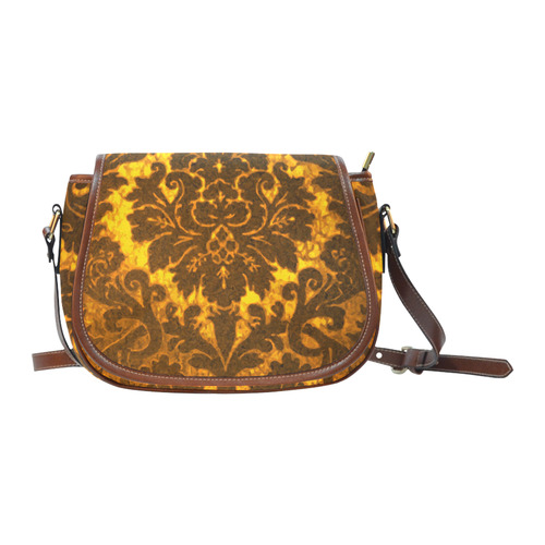 Vintage Gold Fire Damask Floral Wallpaper Saddle Bag/Large (Model 1649)