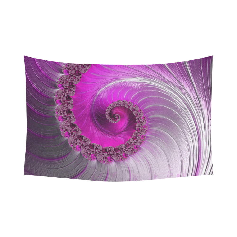 Hot Pink Fine Fractal Spiral Cotton Linen Wall Tapestry 90"x 60"