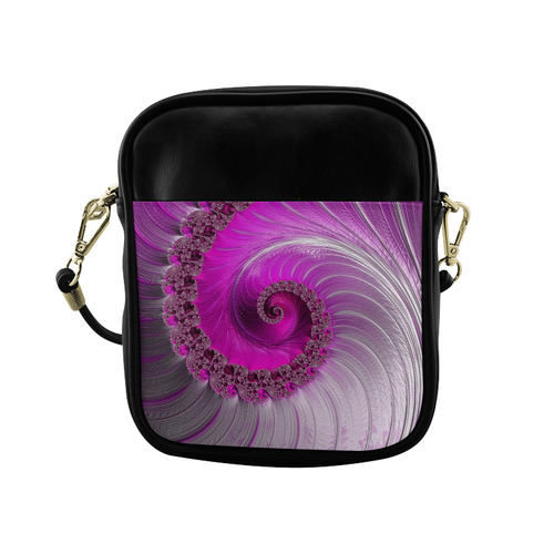 Hot Pink Fine Fractal Spiral Sling Bag (Model 1627)