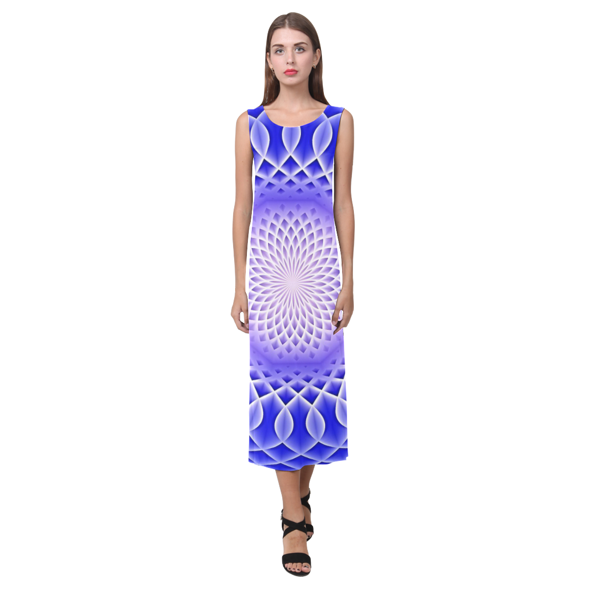 Swirling dreams, blue Phaedra Sleeveless Open Fork Long Dress (Model D08)