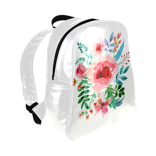 Beautiful Watercolor Flowers Butterfly Floral Art Multi-Pockets Backpack (Model 1636)