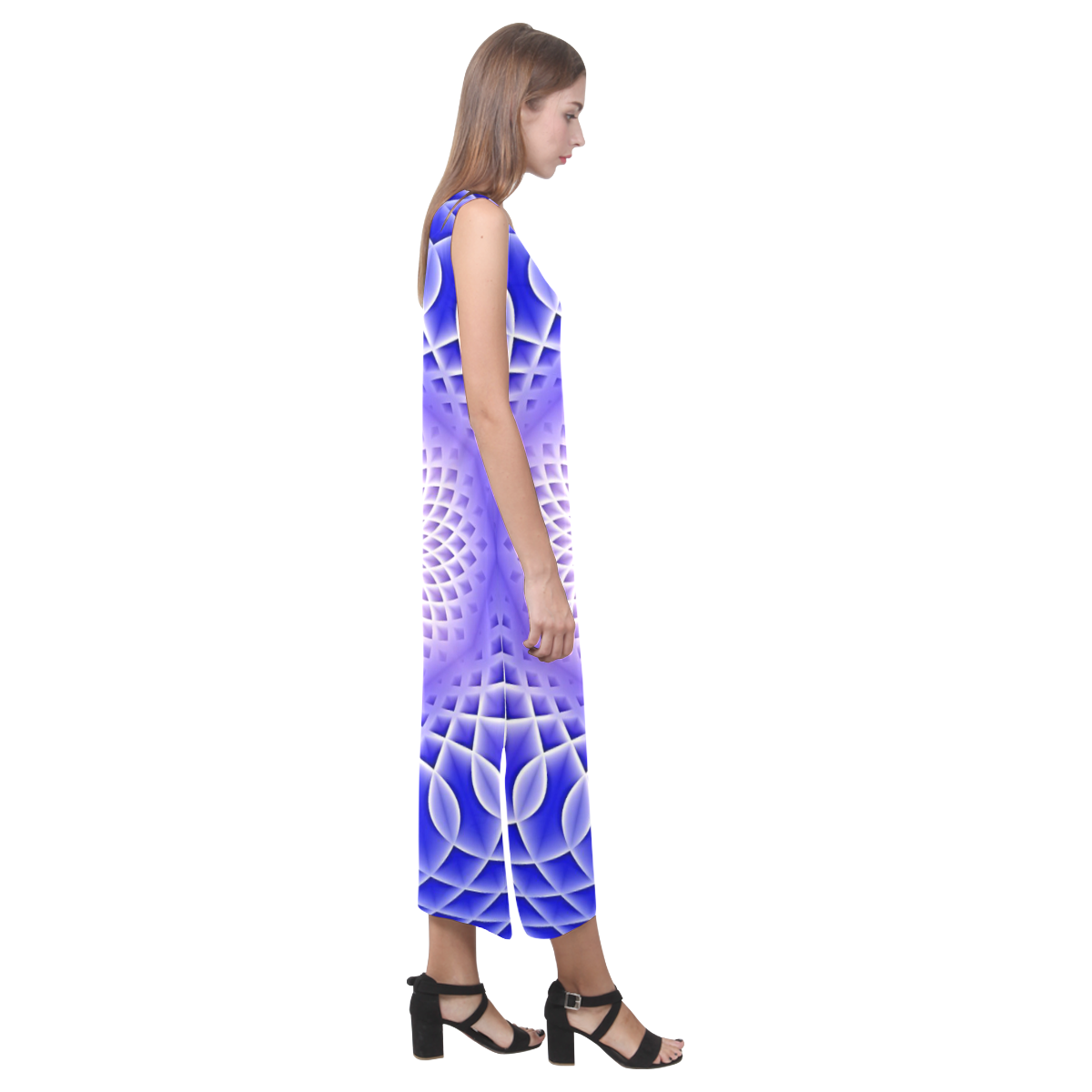 Swirling dreams, blue Phaedra Sleeveless Open Fork Long Dress (Model D08)