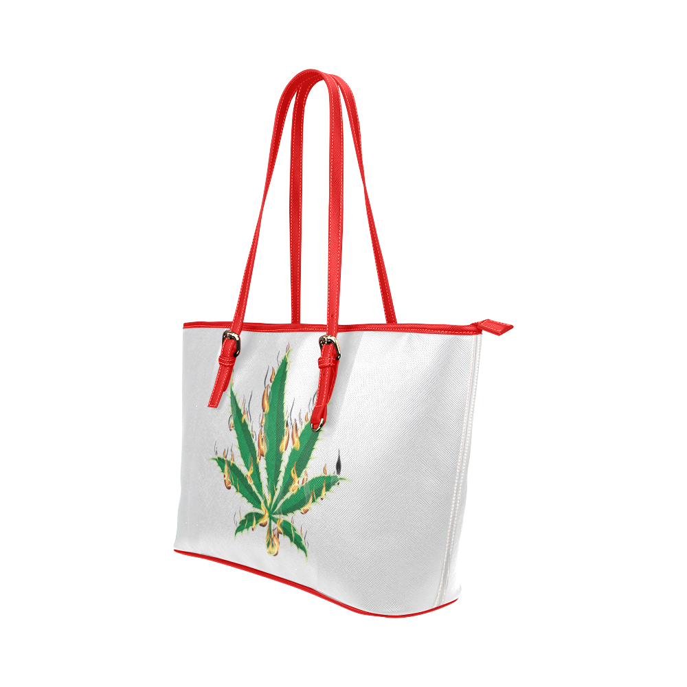 Flaming Marijuana Leaf Leather Tote Bag/Small (Model 1651)