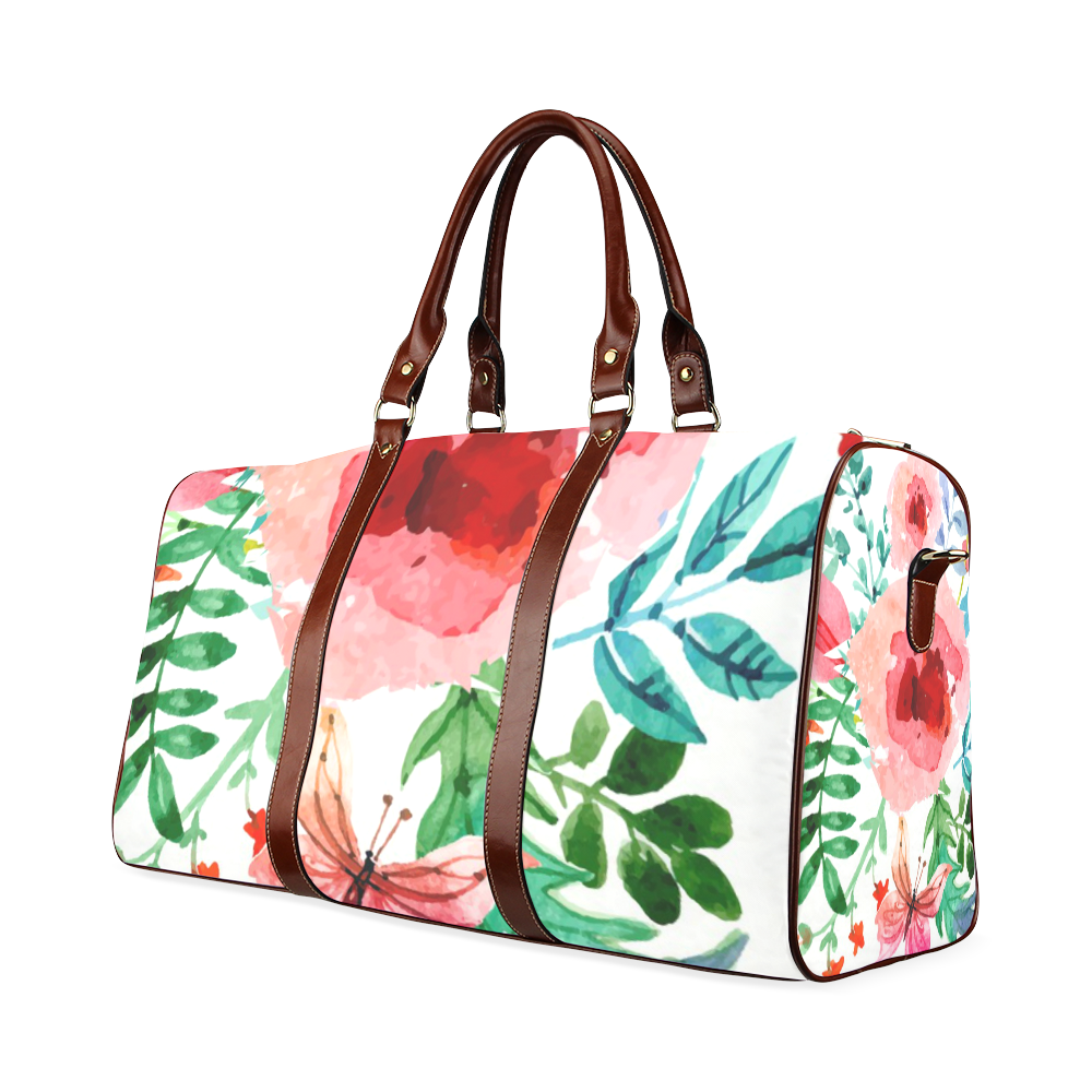 Beautiful Watercolor Flowers Butterfly Floral Art Waterproof Travel Bag/Small (Model 1639)