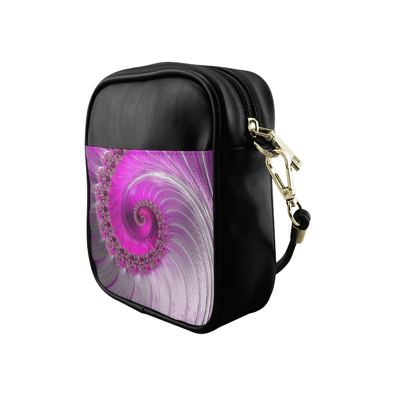 Hot Pink Fine Fractal Spiral Sling Bag (Model 1627)