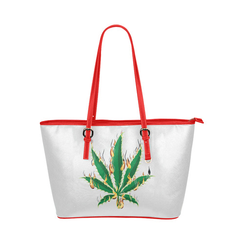 Flaming Marijuana Leaf Leather Tote Bag/Small (Model 1651)