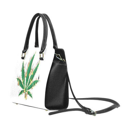 Flaming Marijuana Leaf Rivet Shoulder Handbag (Model 1645)