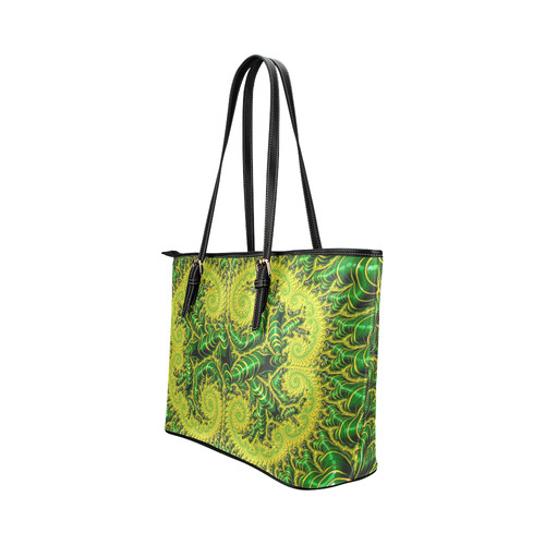 Green Gold Infinity Fractal Art Leather Tote Bag/Small (Model 1651)
