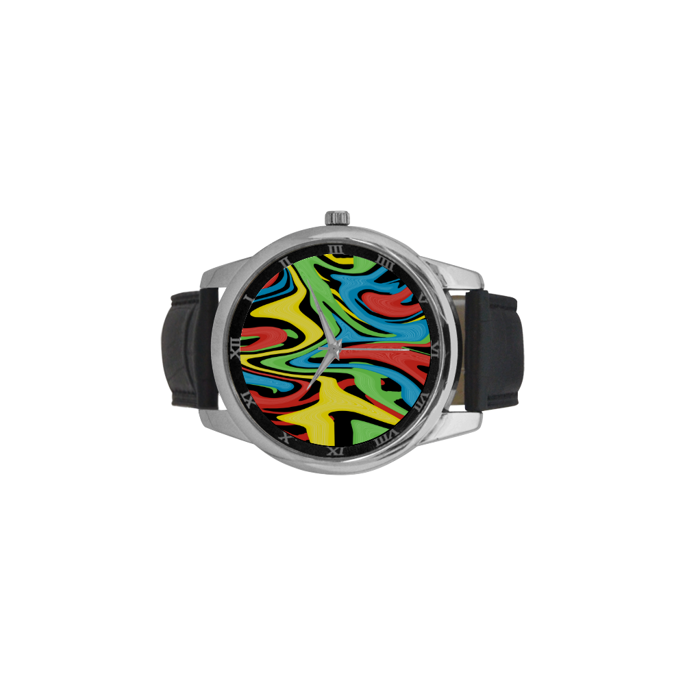 Swirled Rainbow Men's Leather Strap Large Dial Watch(Model 213)