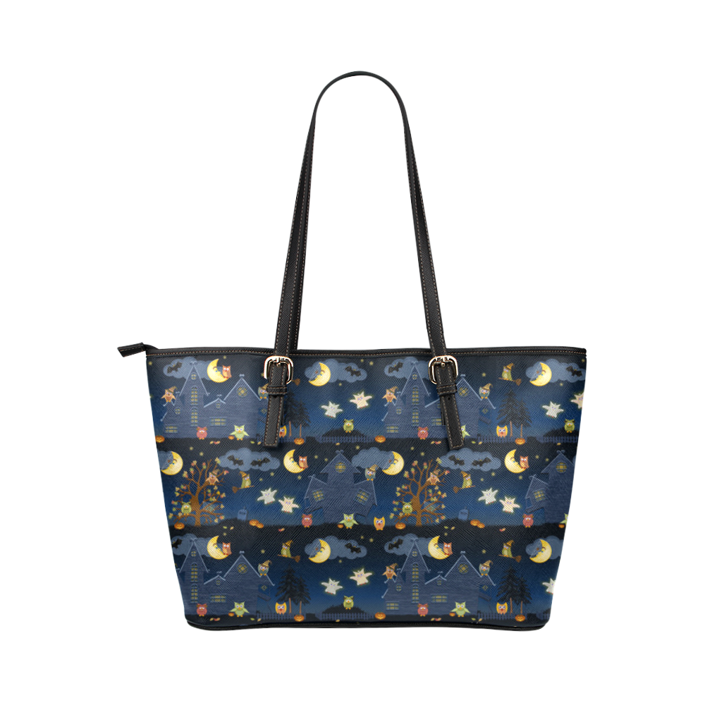 halloween owls Leather Tote Bag/Large (Model 1651)