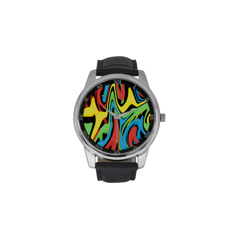Swirled Rainbow Men's Leather Strap Large Dial Watch(Model 213)