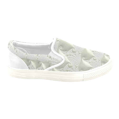 White Lace Fine Fractal Art Women's Unusual Slip-on Canvas Shoes (Model 019)