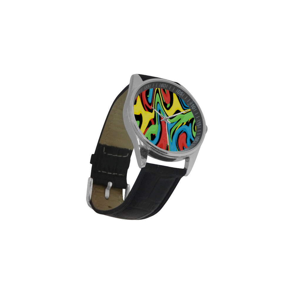 Swirled Rainbow Men's Casual Leather Strap Watch(Model 211)