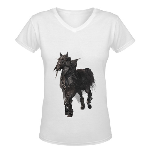 A dark horse in a knight armor Women's Deep V-neck T-shirt (Model T19)