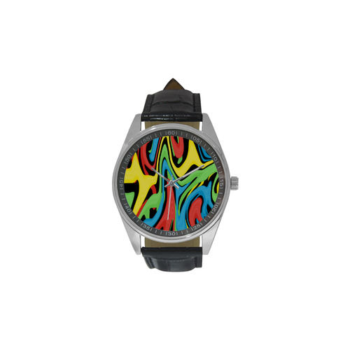 Swirled Rainbow Men's Casual Leather Strap Watch(Model 211)