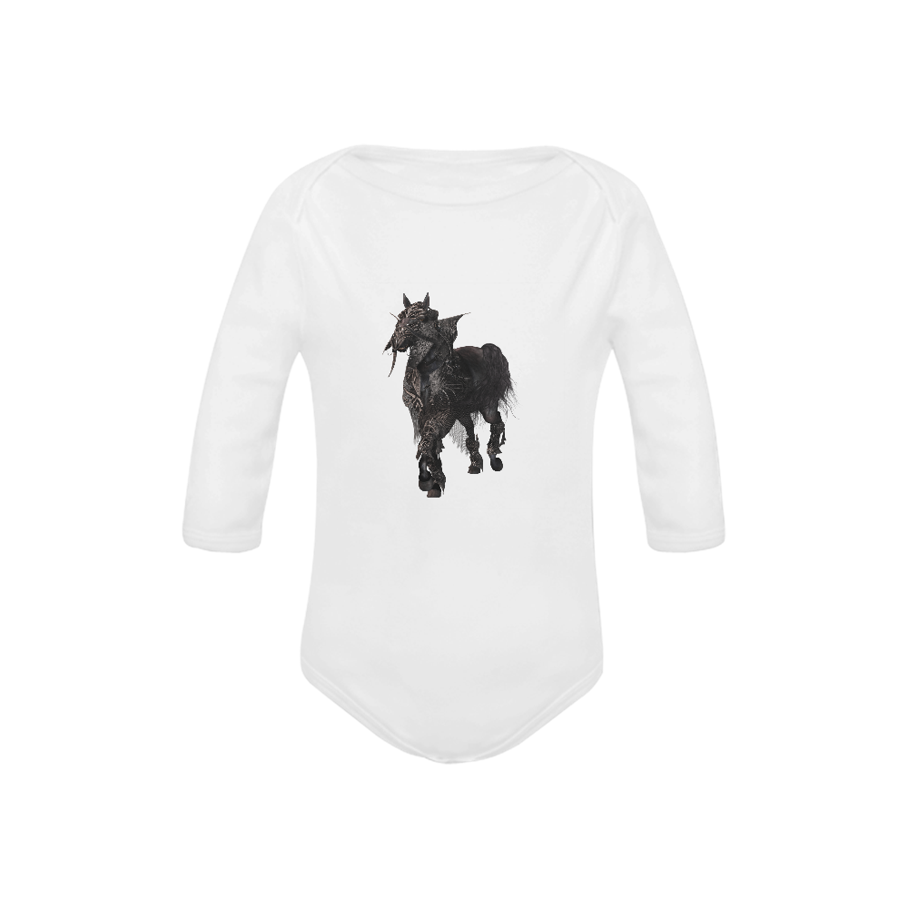 A dark horse in a knight armor Baby Powder Organic Long Sleeve One Piece (Model T27)