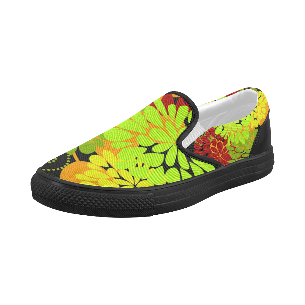 Autumn Harvest Cool Modern Floral Abstract Art Women's Slip-on Canvas Shoes (Model 019)