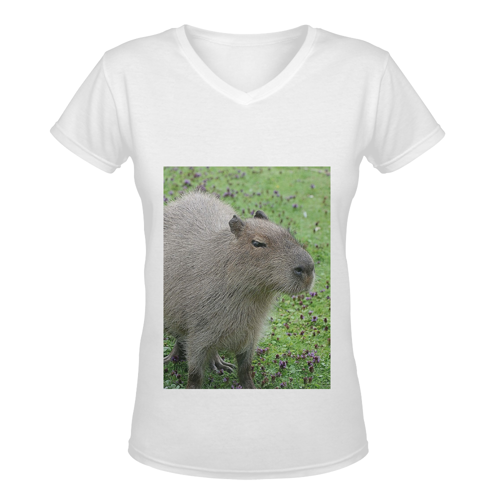 cute capybara Women's Deep V-neck T-shirt (Model T19)